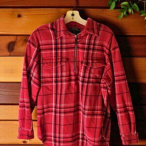Ralph Lauren Red Plaid Flannel Half-Zip Shirt – Women’s Medium – Cozy